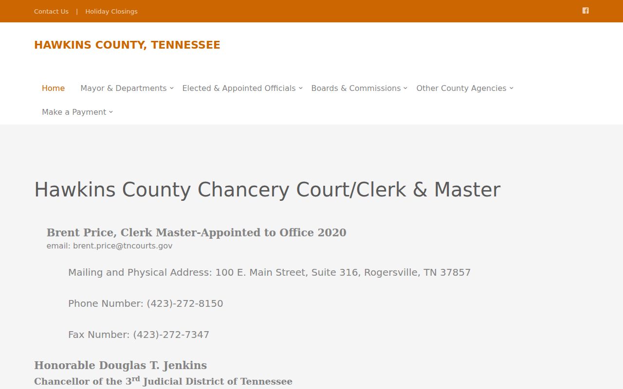 Hawkins County bench warrant records Chancery Clerk and Master contact