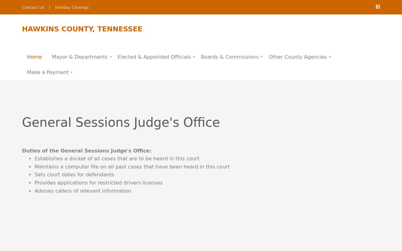 Hawkins County bench warrant records General Sessions Judge office