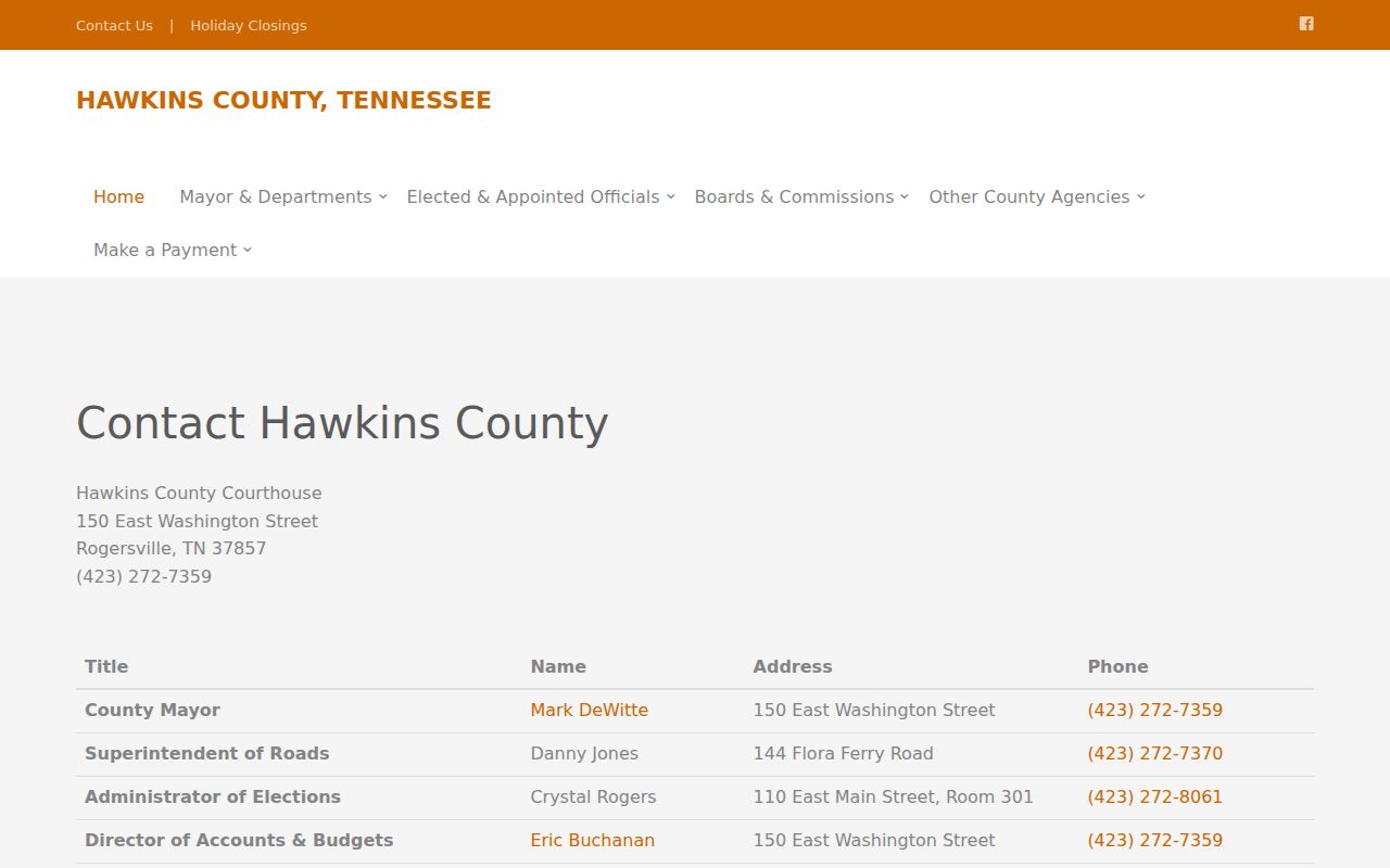 Hawkins County warrant records official county contact page